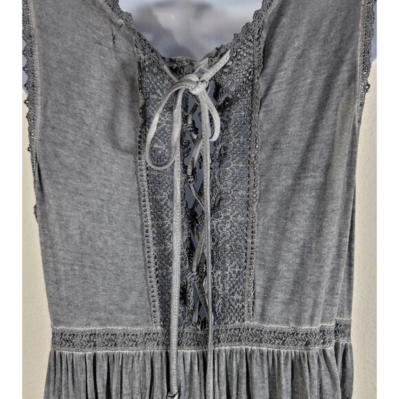 Uptown Ellie Gray Marled Sleeveless Peplum Dress Medium Crochet Back Lace Up - Picture 7 of 7